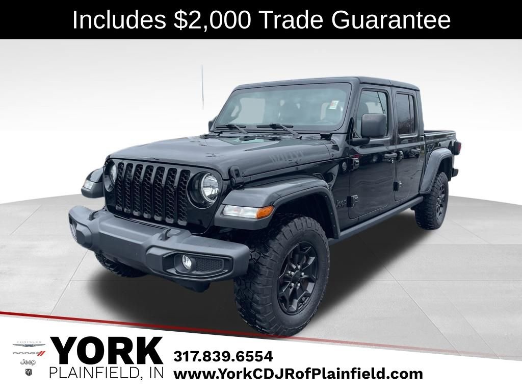 Black 2023 Jeep Gladiator Willys Crew Cab 4WD Pickup Truck Four-Wheel Drive 8-Speed Automatic