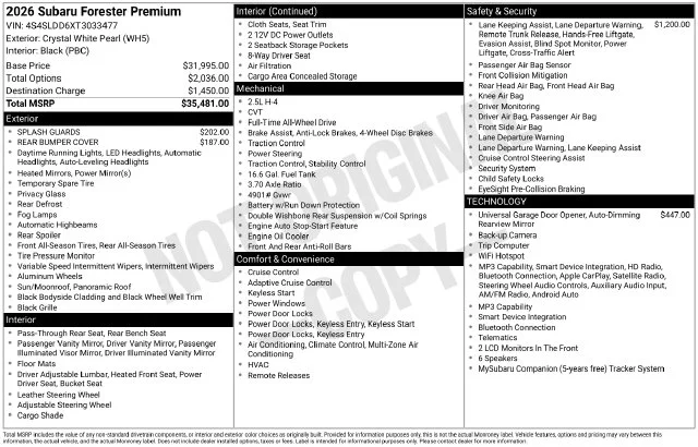 Used 2026 White Subaru Premium image 7