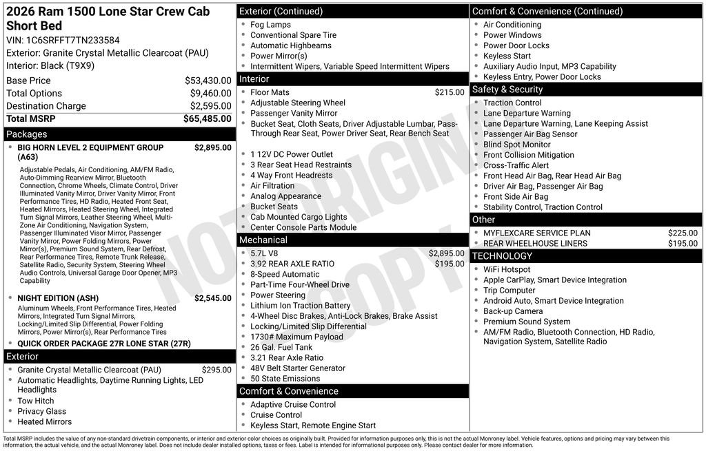 New 2026 Granite Crystal Metallic Clear-Coat Exterior Paint RAM Big Horn/Lone Star image 29