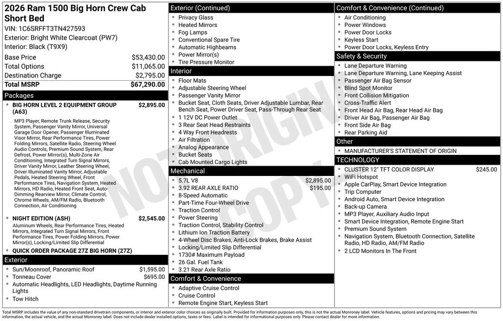 New 2026 Bright White Clearcoat RAM Big Horn/Lone Star image 2
