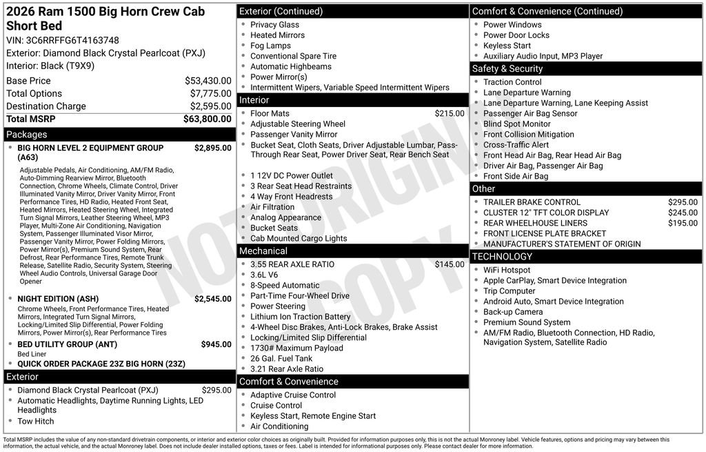 New 2026 Diamond Black Crystal Pearl-Coat Exterior Paint RAM Big Horn/Lone Star image 5