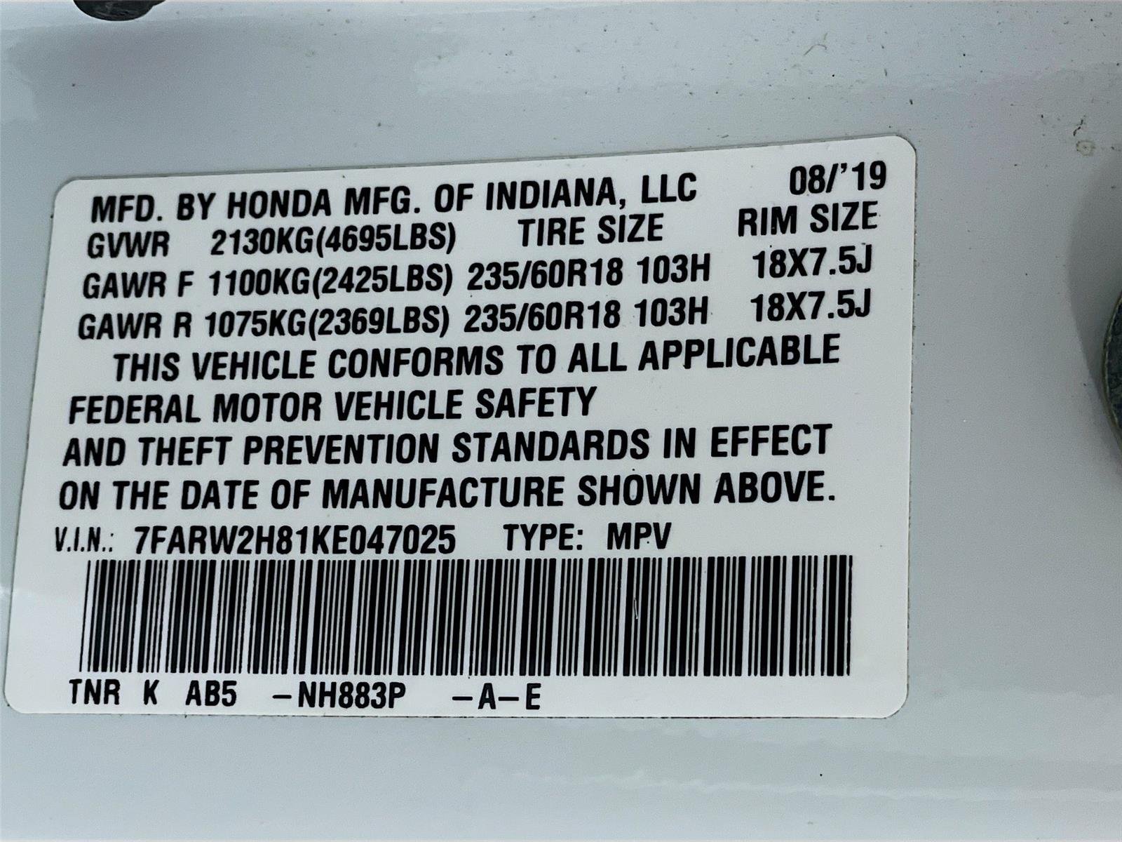 Used 2019 Platinum White Pearl Honda EX-L image 34