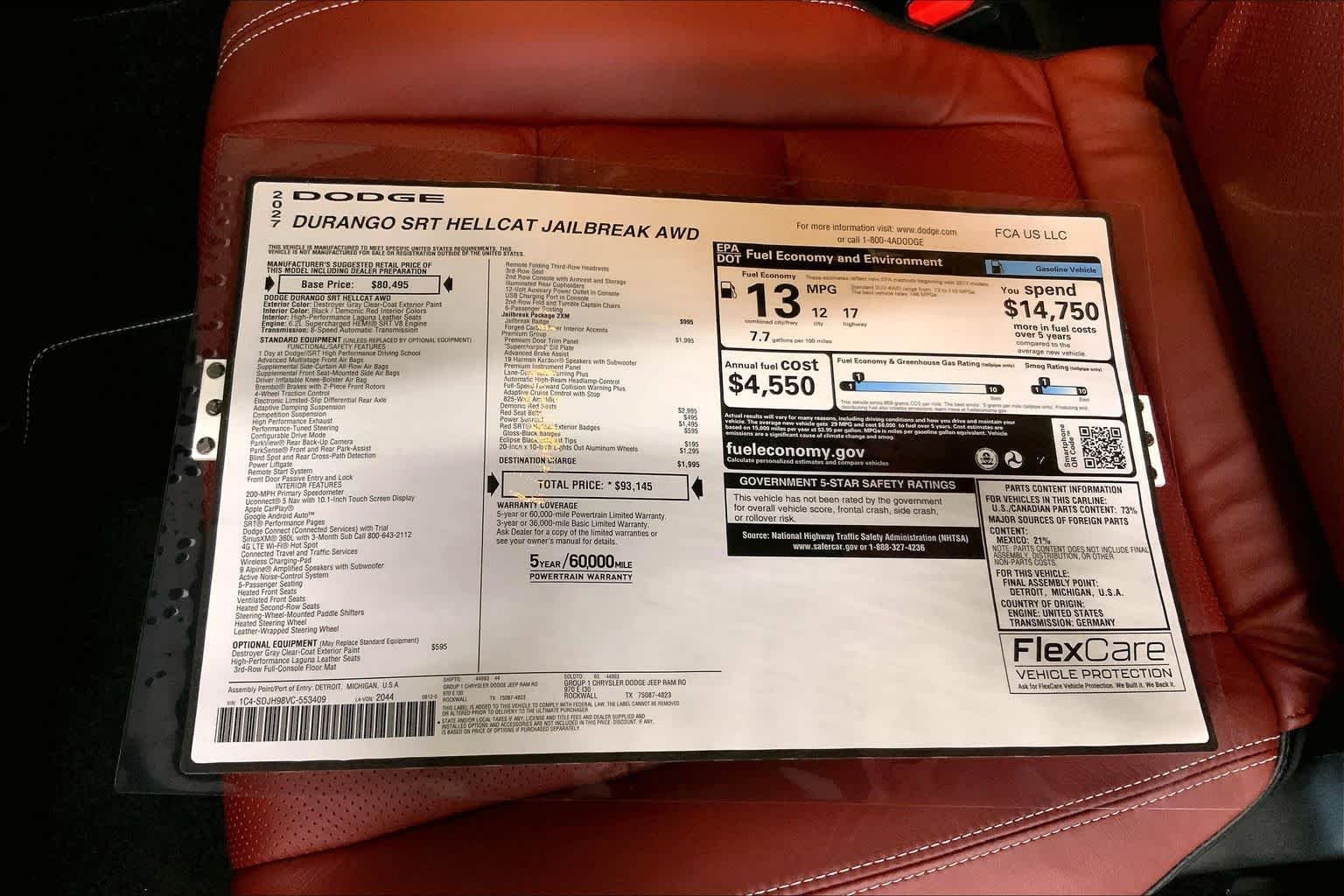 New 2027 Destroyer Gray Clear-Coat Paint Dodge SRT Hellcat Jailbreak image 16