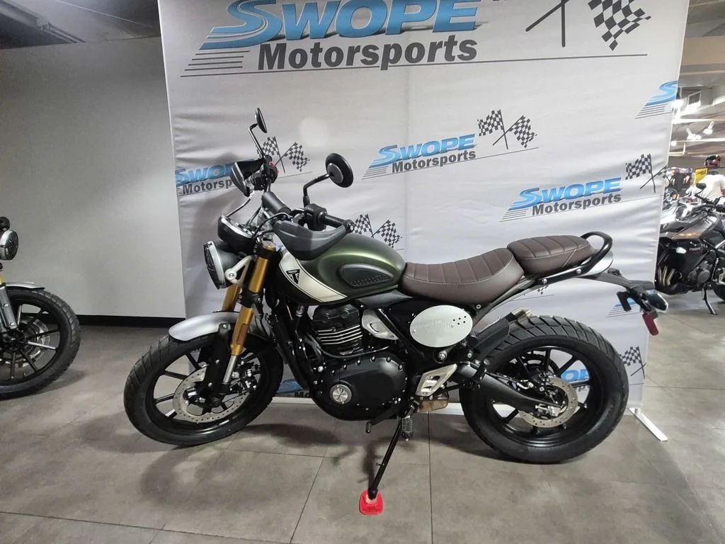 New 2025 Triumph Scrambler 400 X Matte Khaki Green / Fusion White