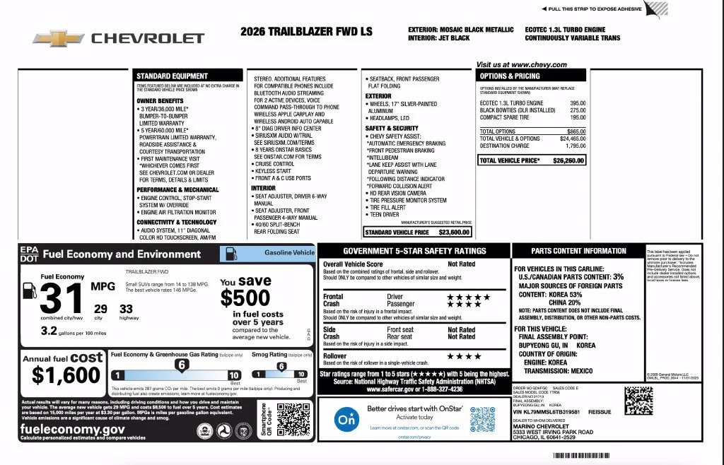 New 2026 Mosaic Black Metallic Chevrolet LS image 2