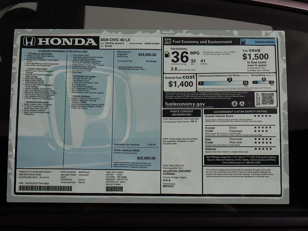 New 2026 Crystal Black Pearl Honda LX image 24