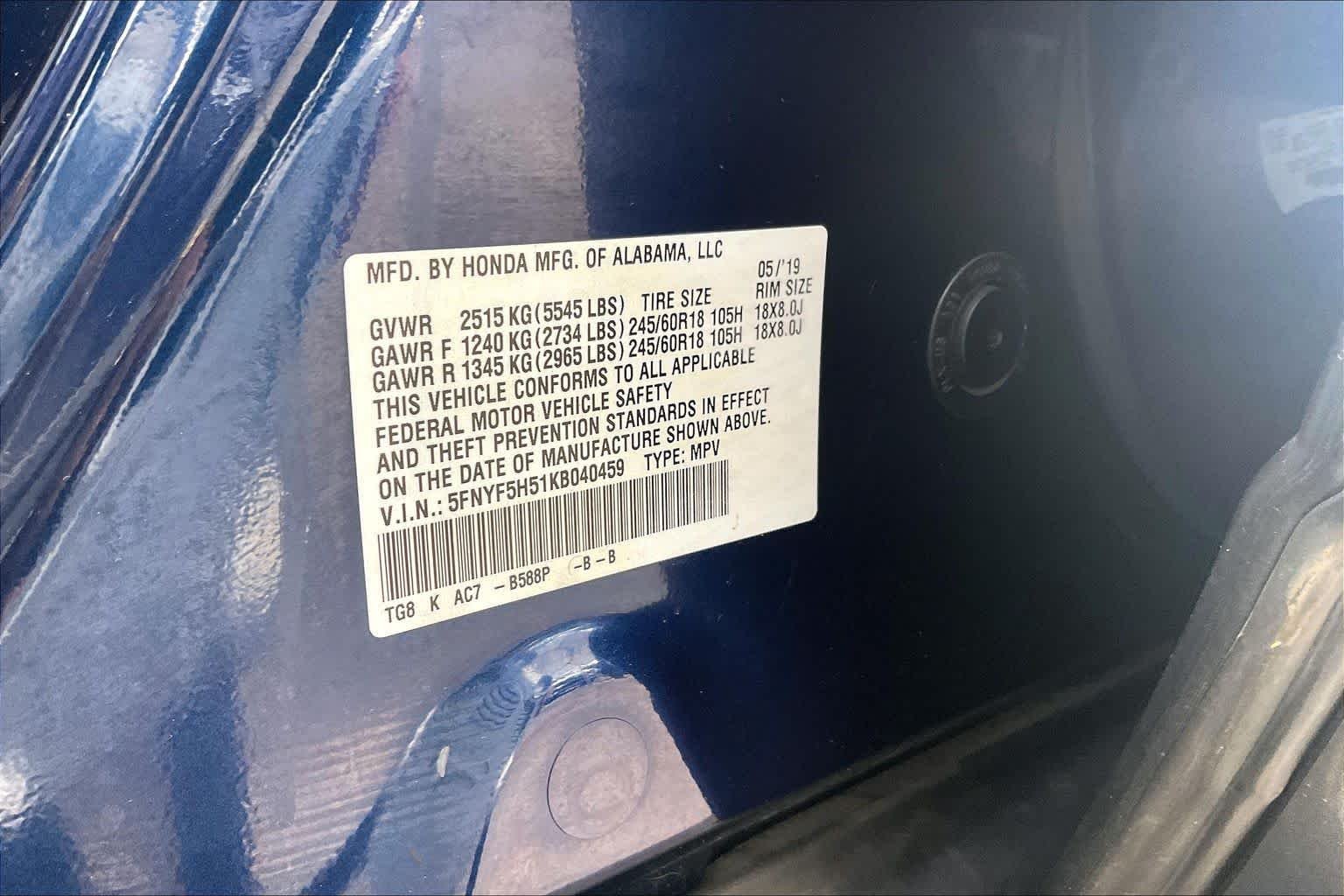 Used 2019 Obsidian Blue Pearl Honda EX-L image 56