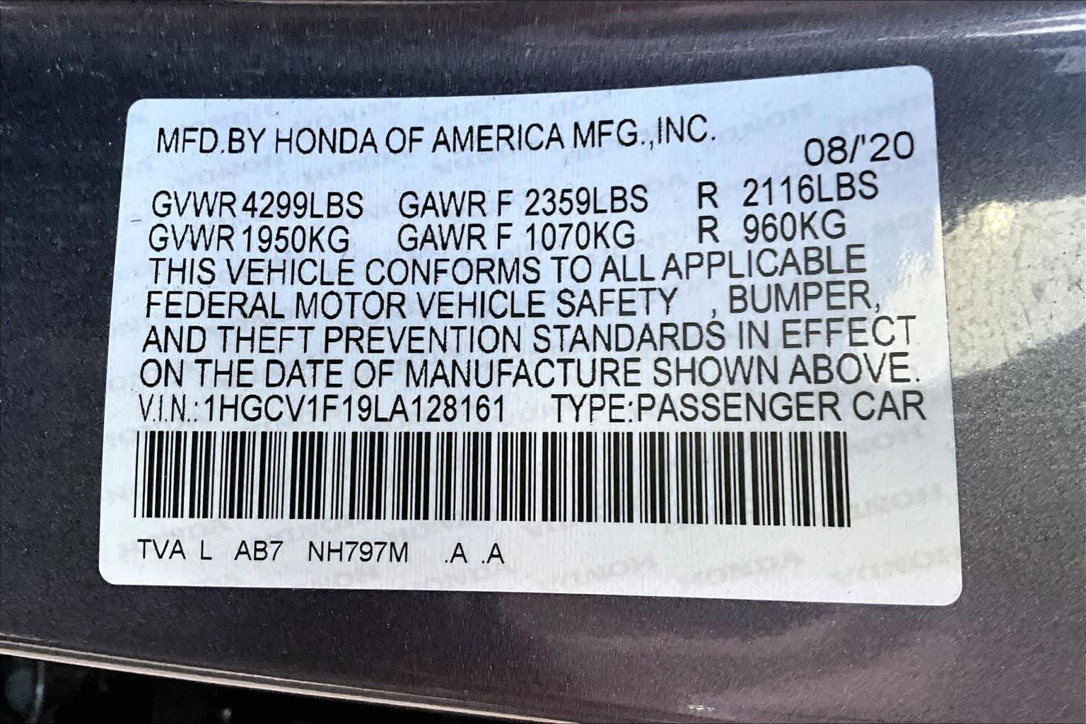 Used 2020 Modern Steel Metallic Honda LX image 33