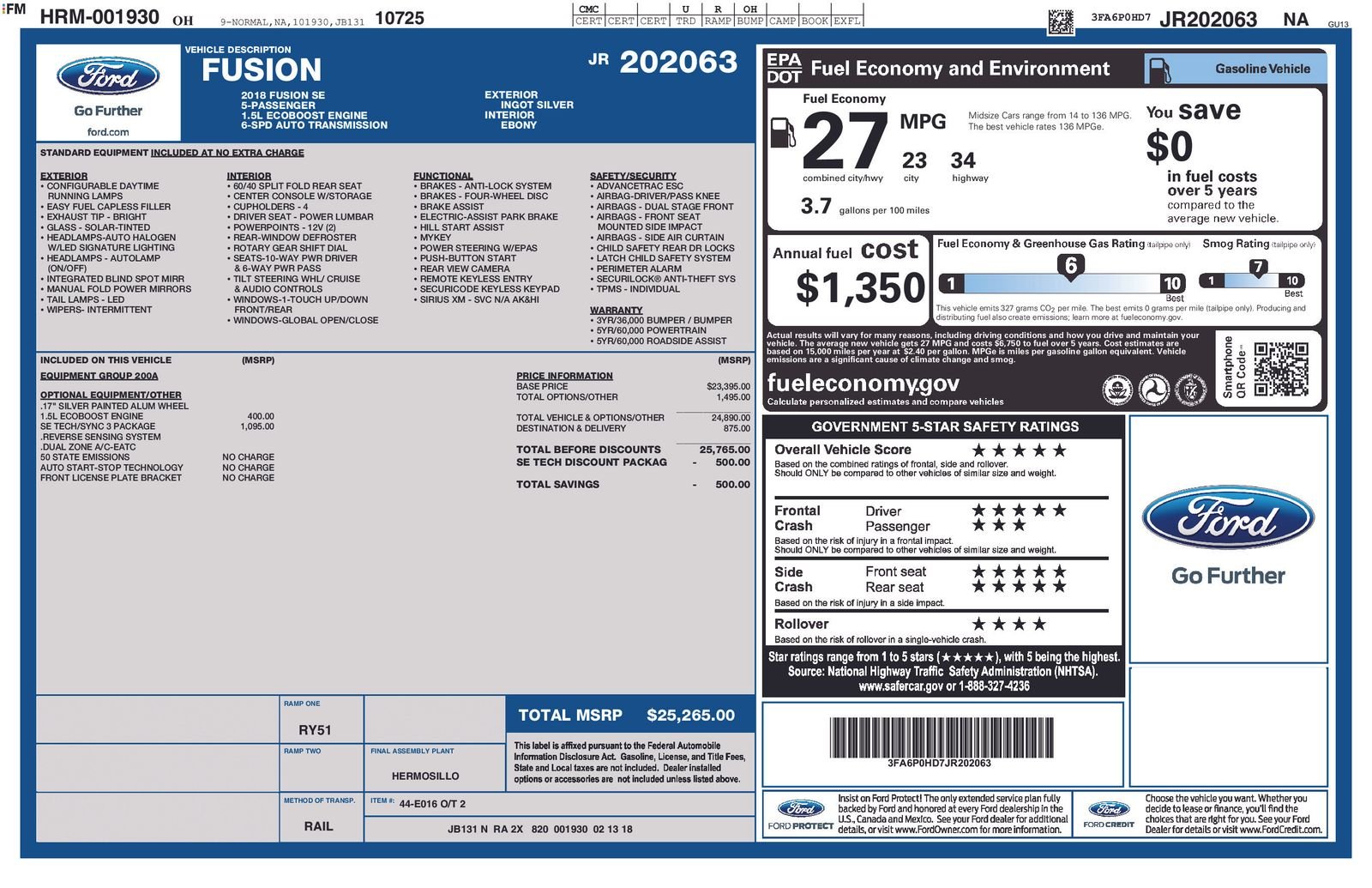 Used 2018 Ford Fusion SE with VIN 3FA6P0HD7JR202063 for sale in North Olmsted, OH