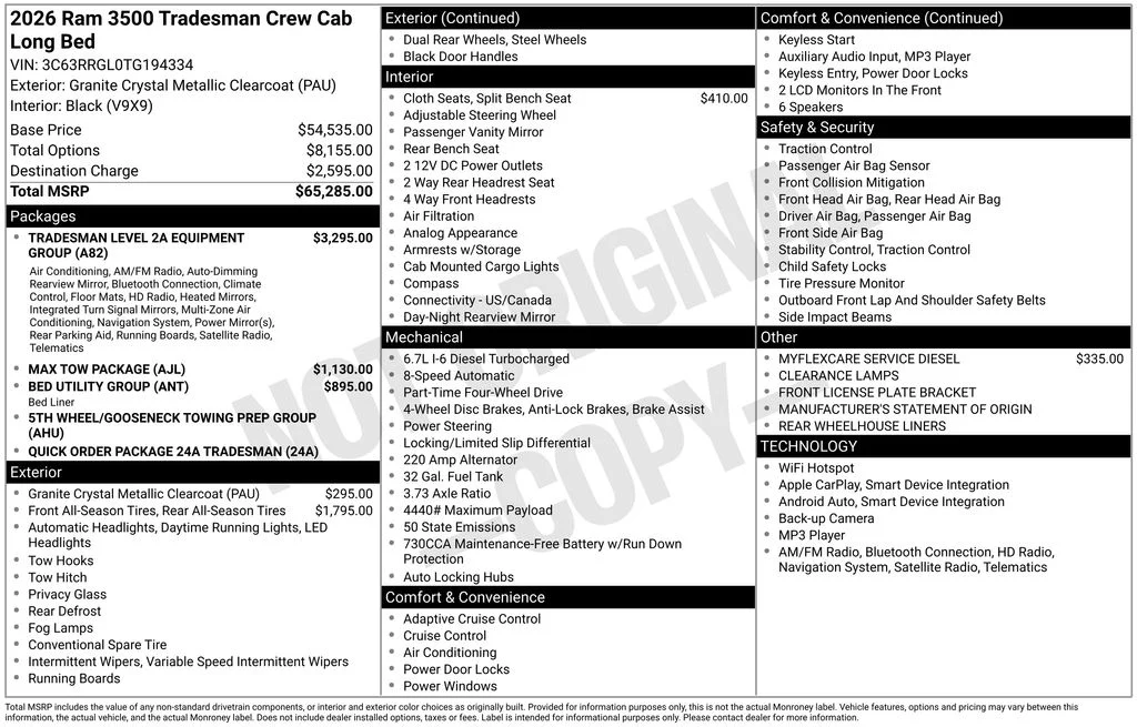 New 2026 Granite Crystal Metallic Clear-Coat Exterior Paint RAM Tradesman image 6