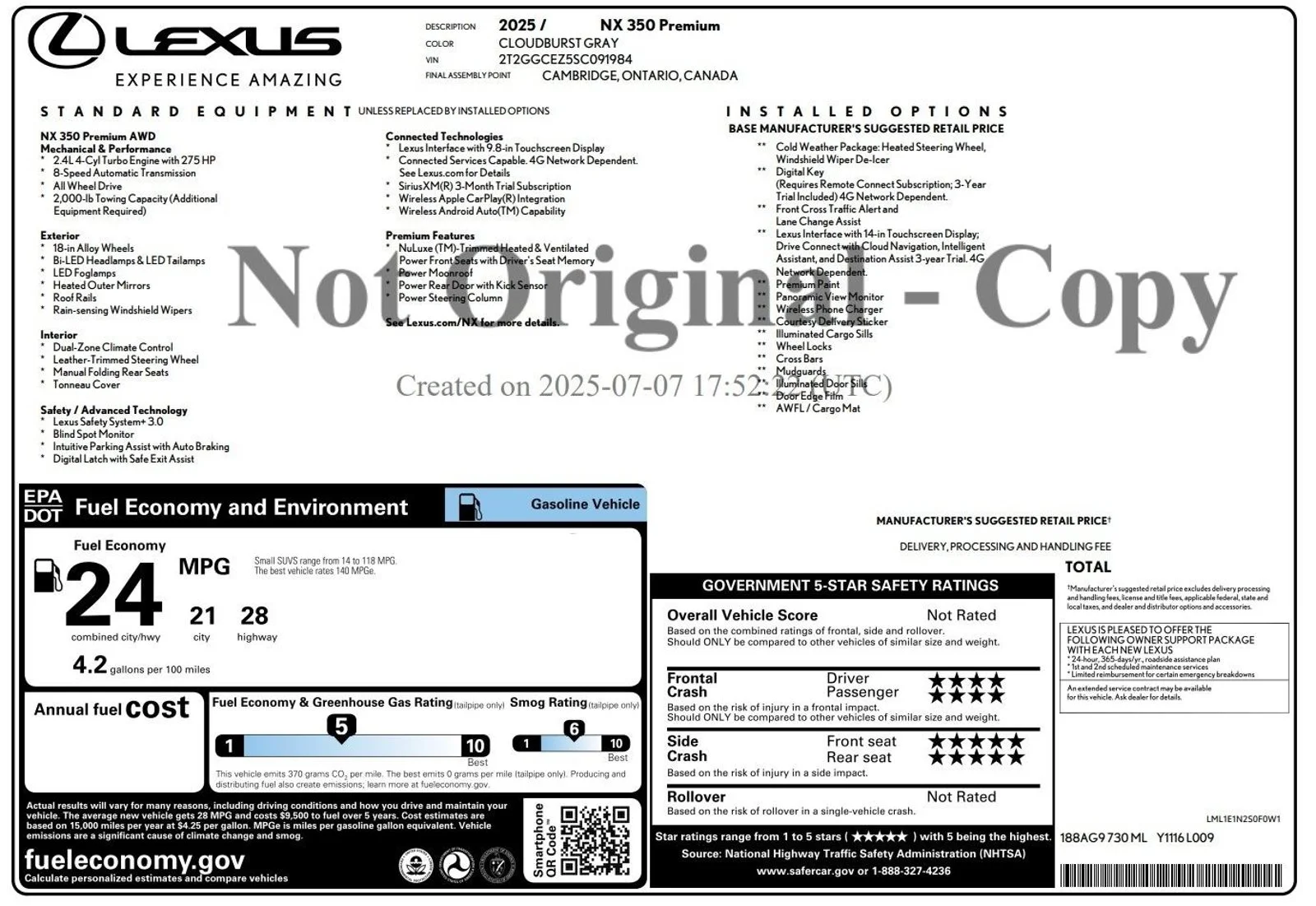 Certified Used 2025 Cloudburst Gray Lexus PREMIUM image 3