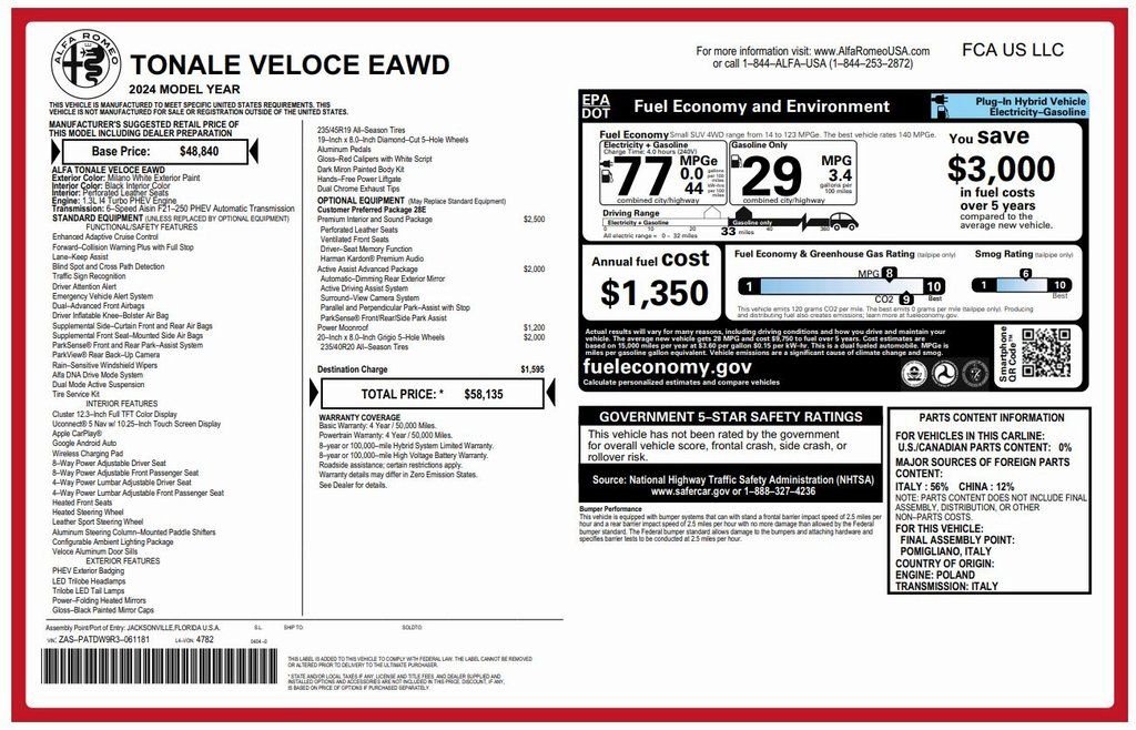 Used 2024 Alfa Romeo Tonale Veloce with VIN ZASPATDW9R3061181 for sale in Kansas City