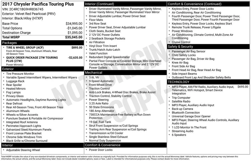 Used 2017 Velvet Red Pearlcoat Chrysler Touring L image 2