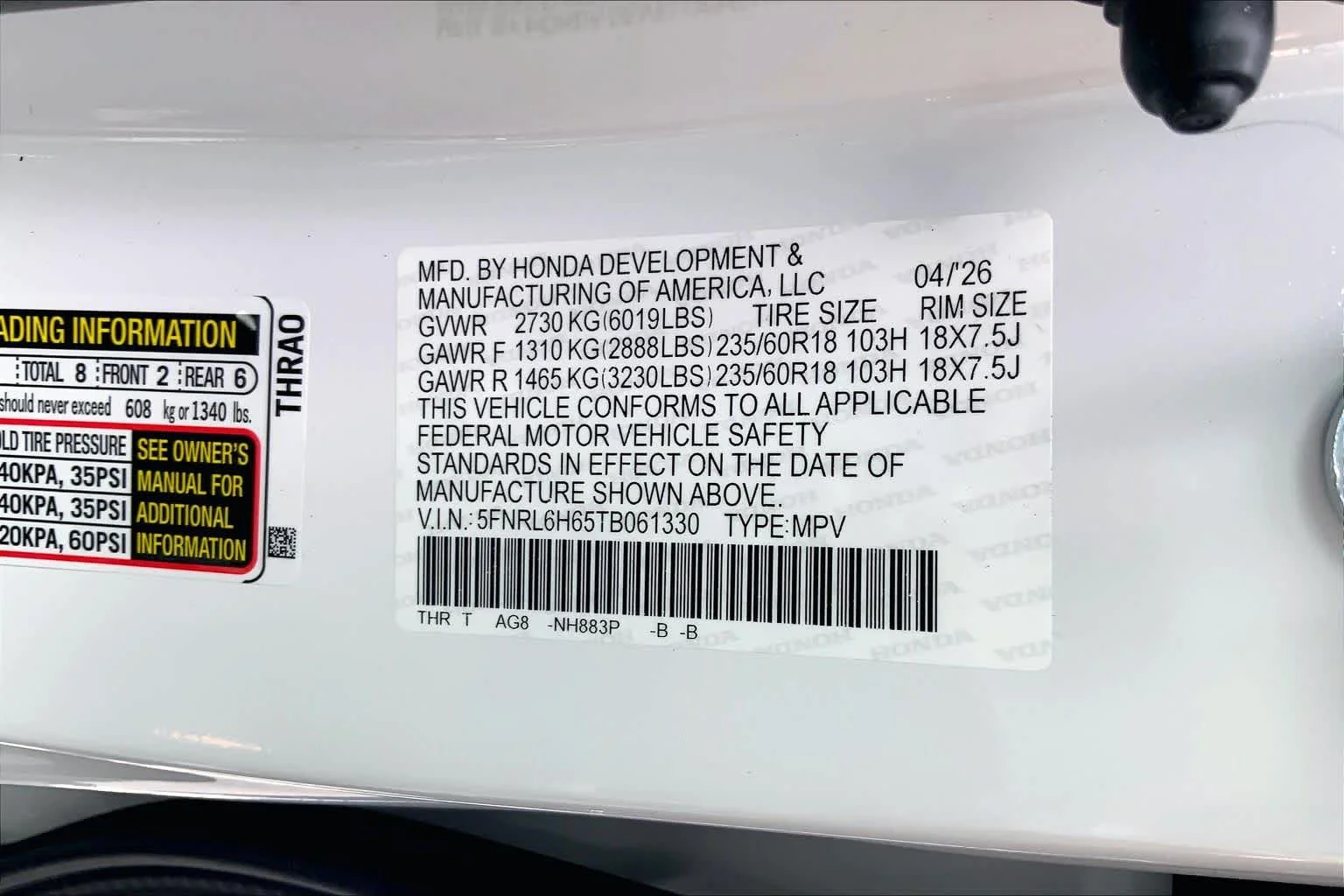 New 2026 Platinum White Pearl Honda EX-L image 19