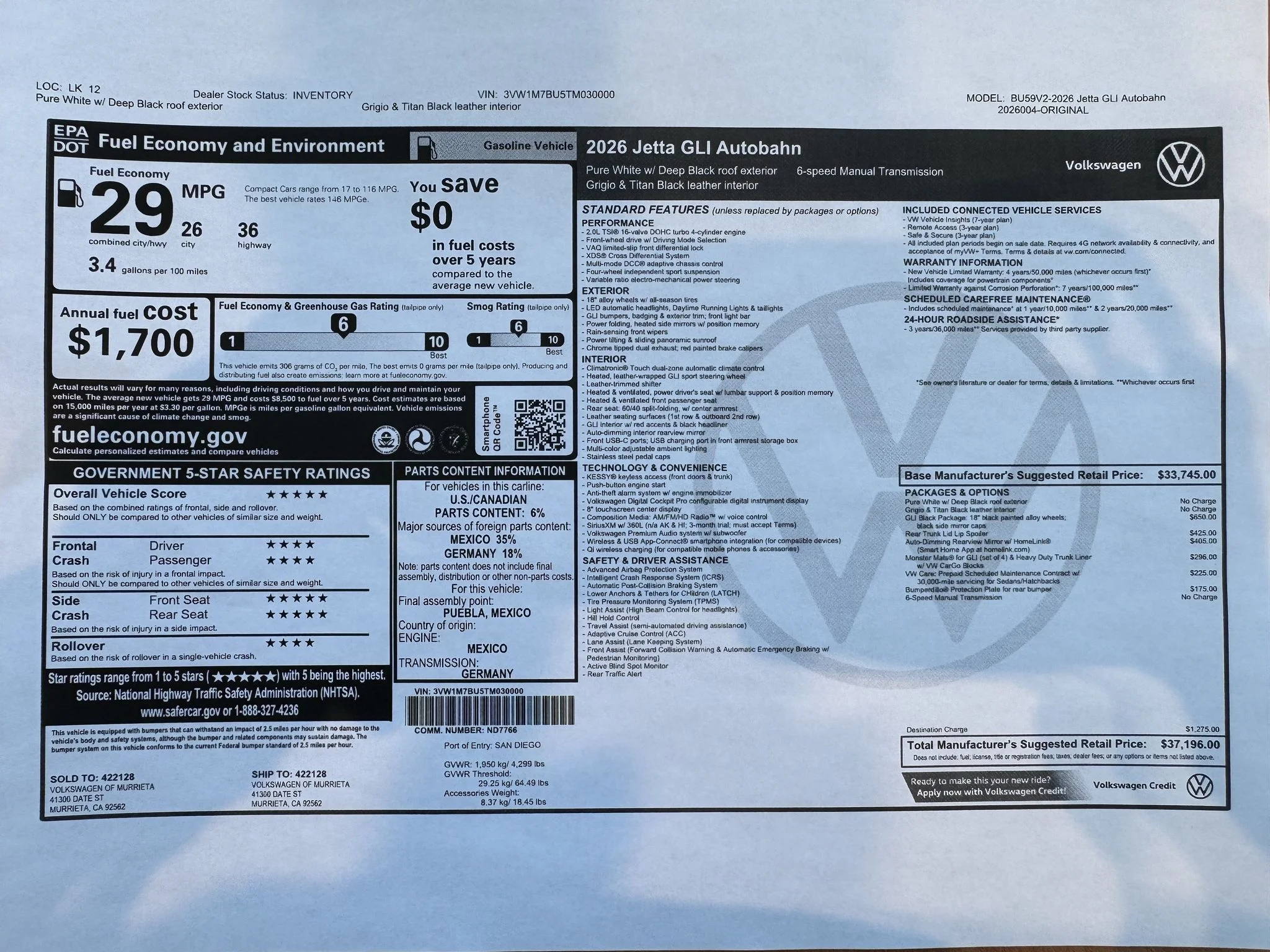 New 2026 Pure White w/Deep Black Roof Volkswagen Autobahn image 3