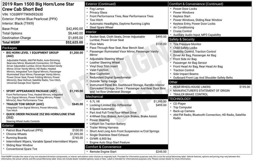 2019 RAM Ram 1500 Pickup Big Horn/Lone Star
