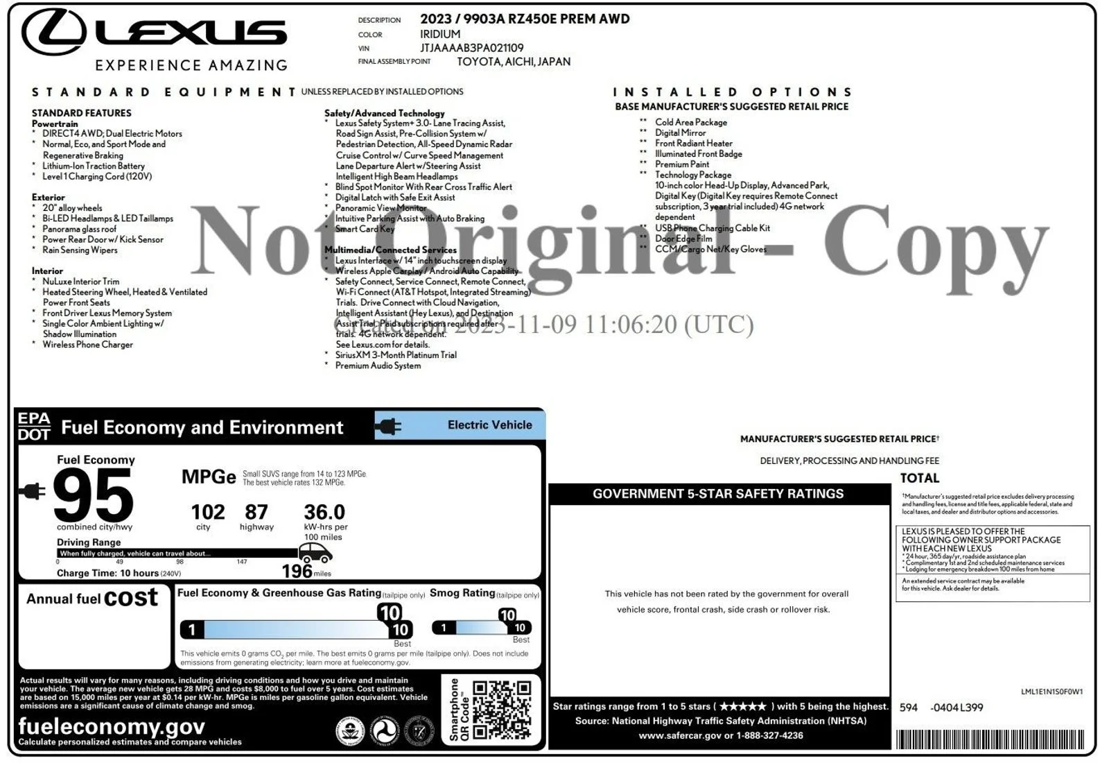 Used 2023 Lexus RZ Premium with VIN JTJAAAAB3PA021109 for sale in Cerritos, CA