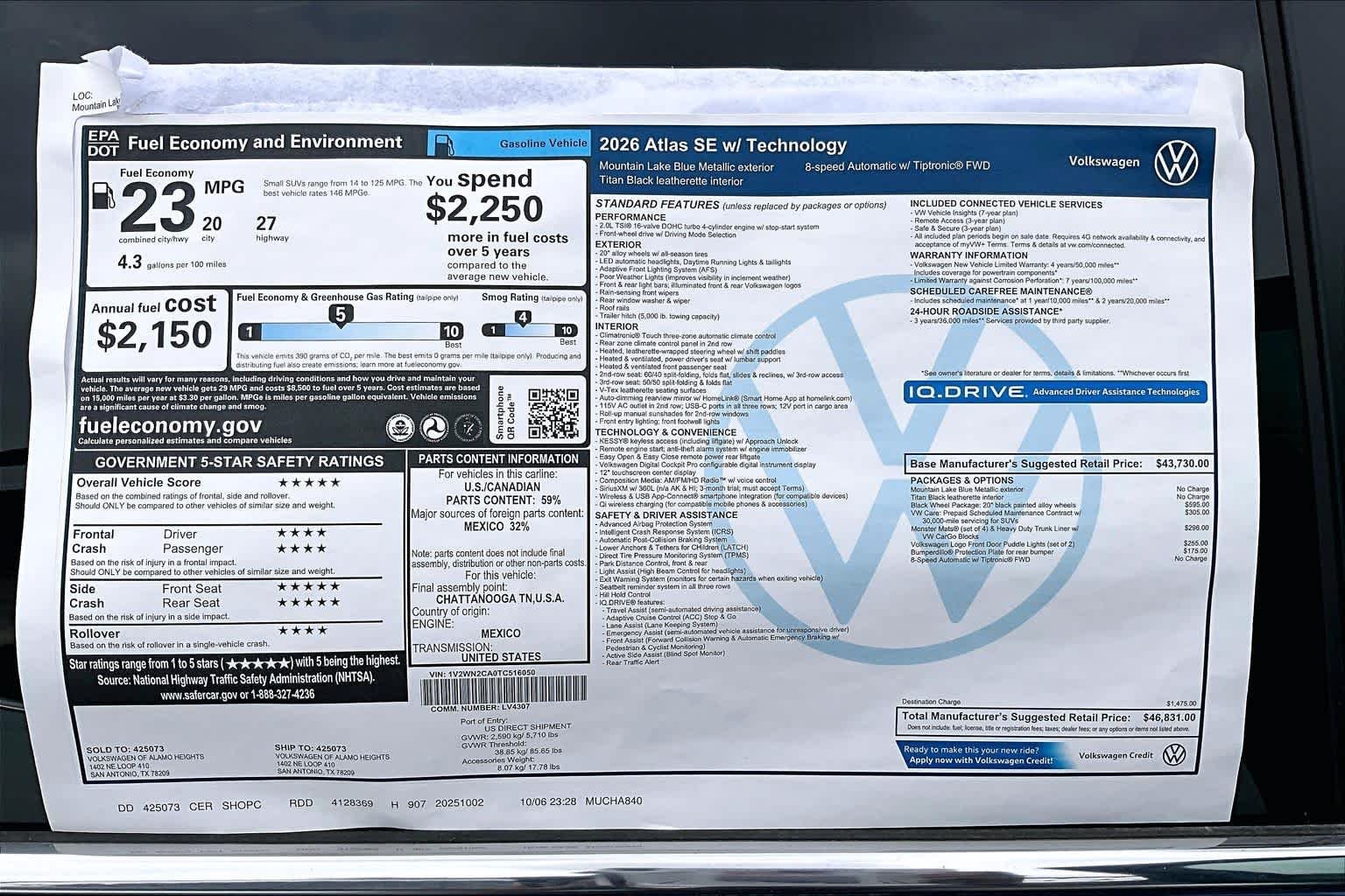 New 2026 Mountain Lake Blue Metallic Volkswagen 2.0T SE W/TECHNOLOGY image 19
