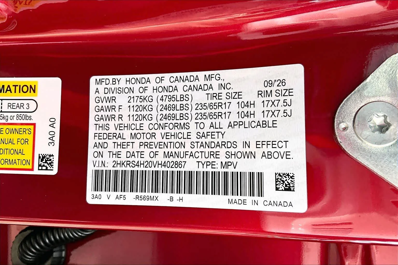 New 2027 Radiant Red Metallic Honda LX image 21