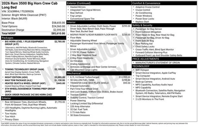 New 2026 Bright White Clear-Coat Exterior Paint RAM Big Horn image 32