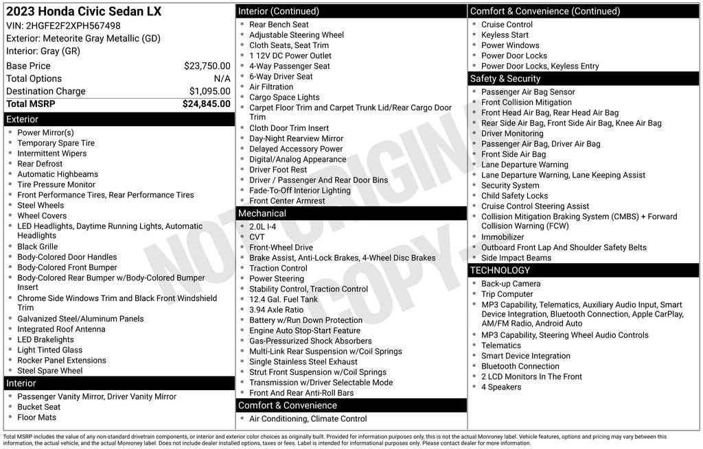 Certified Used 2023 Gray Metallic Honda LX image 4