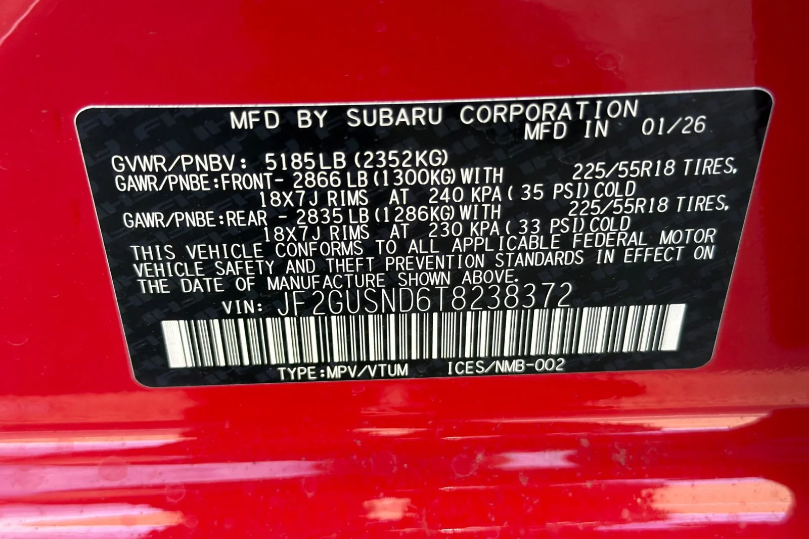 New 2026 PURE RED Subaru Limited Hybrid image 27