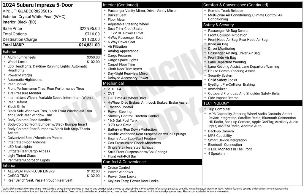 Used 2024 White Subaru Base image 7