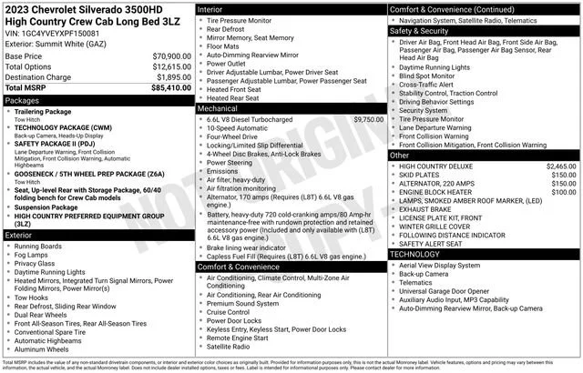 Used 2023 Summit White Chevrolet High Country DRW image 5
