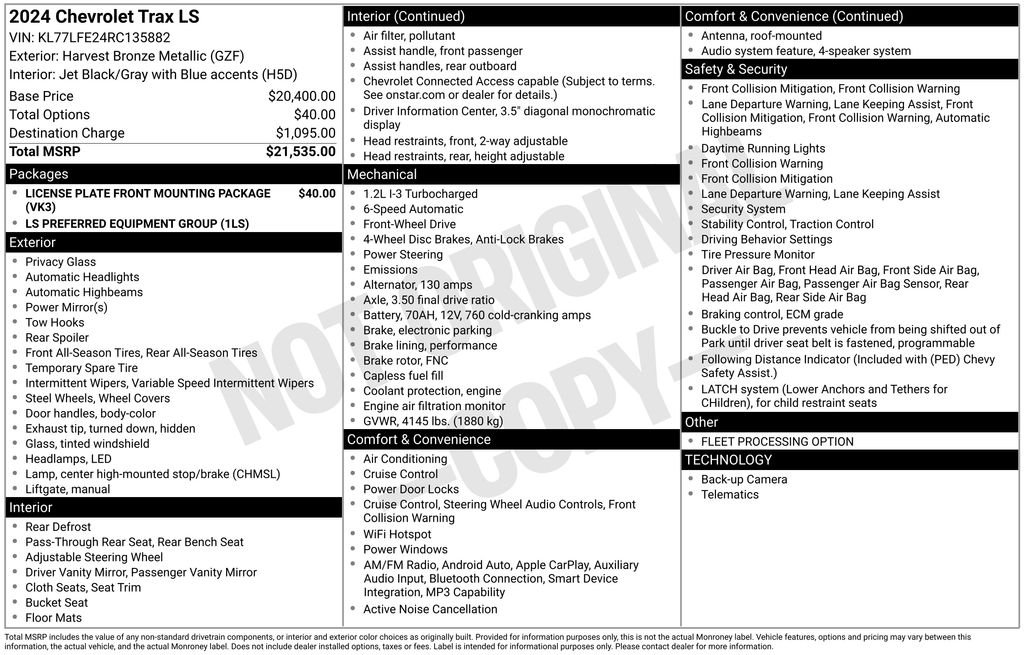 Used 2024 Chevrolet Trax LS with VIN KL77LFE24RC135882 for sale in Elk River, Minnesota