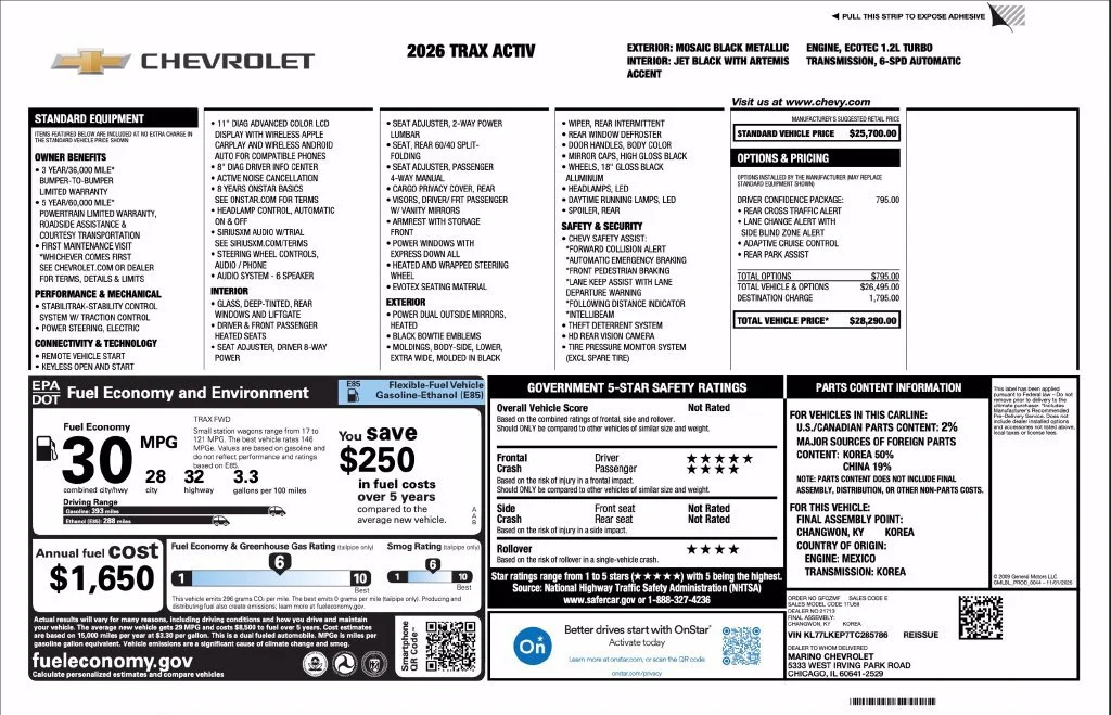 New 2026 Mosaic Black Metallic Chevrolet ACTIV image 2