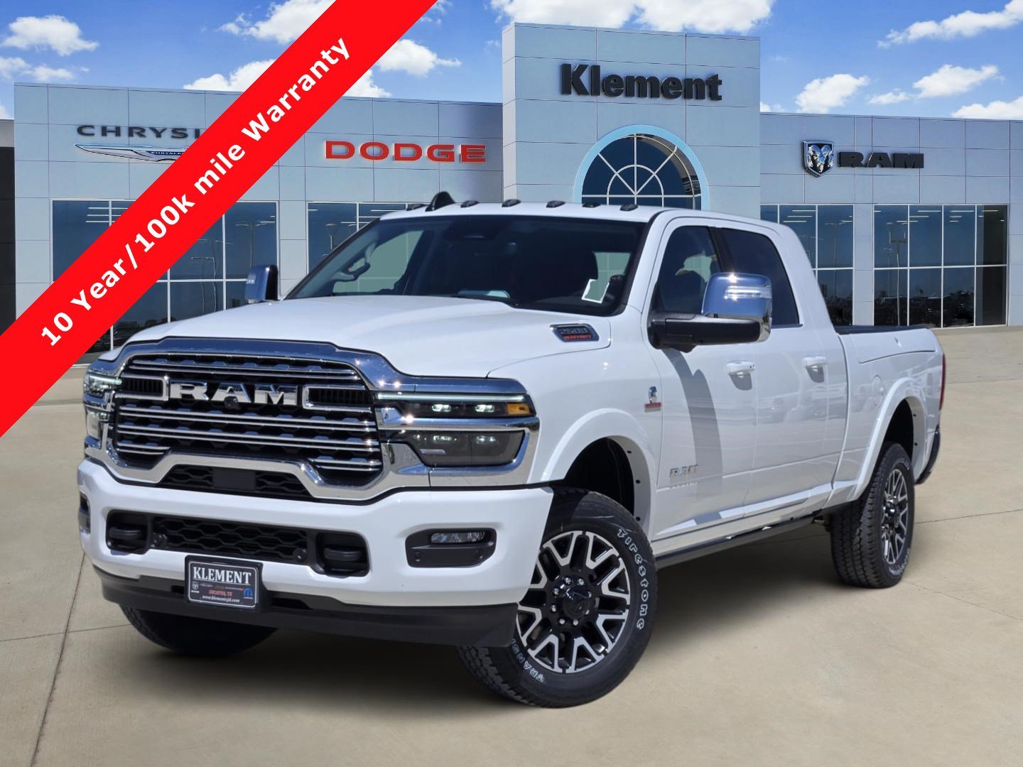 New 2026 Bright White Clear-Coat Exterior Paint RAM Limited Longhorn Mega Cab 4x4 8