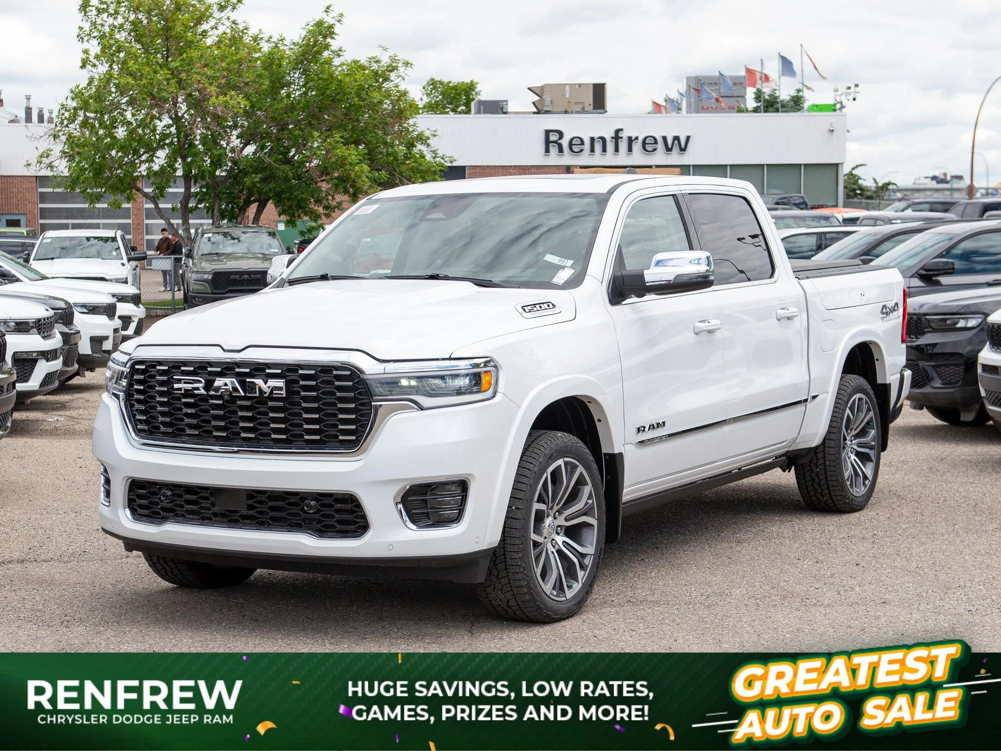 New 2026 White RAM Tungsten* Crew Cab 4x4, 540HP, RamBox, Massage Seats, Klipsch Audio image 1