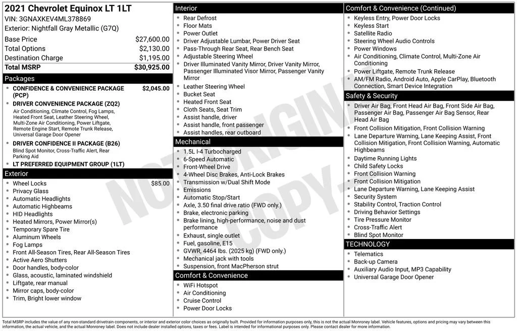 Used 2021 NIGHTFALL GRAY METALLIC Chevrolet LT image 7