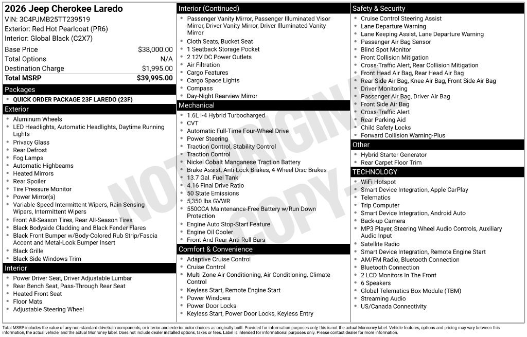New 2026 Red Hot Pearl-Coat Exterior Paint Jeep Laredo image 6