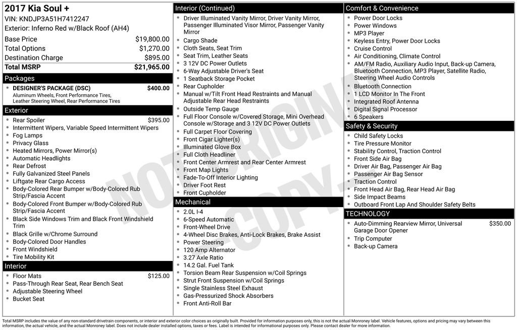 Certified 2017 Kia Soul + with VIN KNDJP3A51H7412247 for sale in New Smyrna Beach, FL