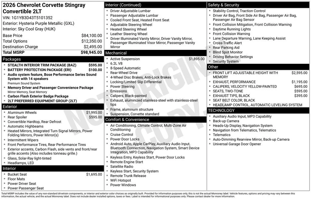 Used 2026 Purple Chevrolet Stingray image 44