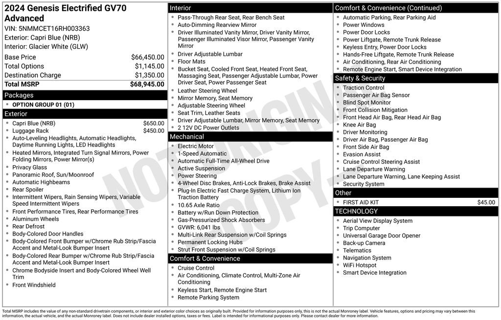 Used 2024 GENESIS GV70 Advanced with VIN 5NMMCET16RH003363 for sale in Highland Park, IL