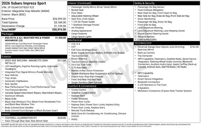 New 2026 Magnetite Gray Metallic Subaru Sport image 1