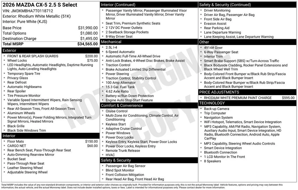 New 2026 Rhodium White Metallic Mazda 2.5 S Select image 2