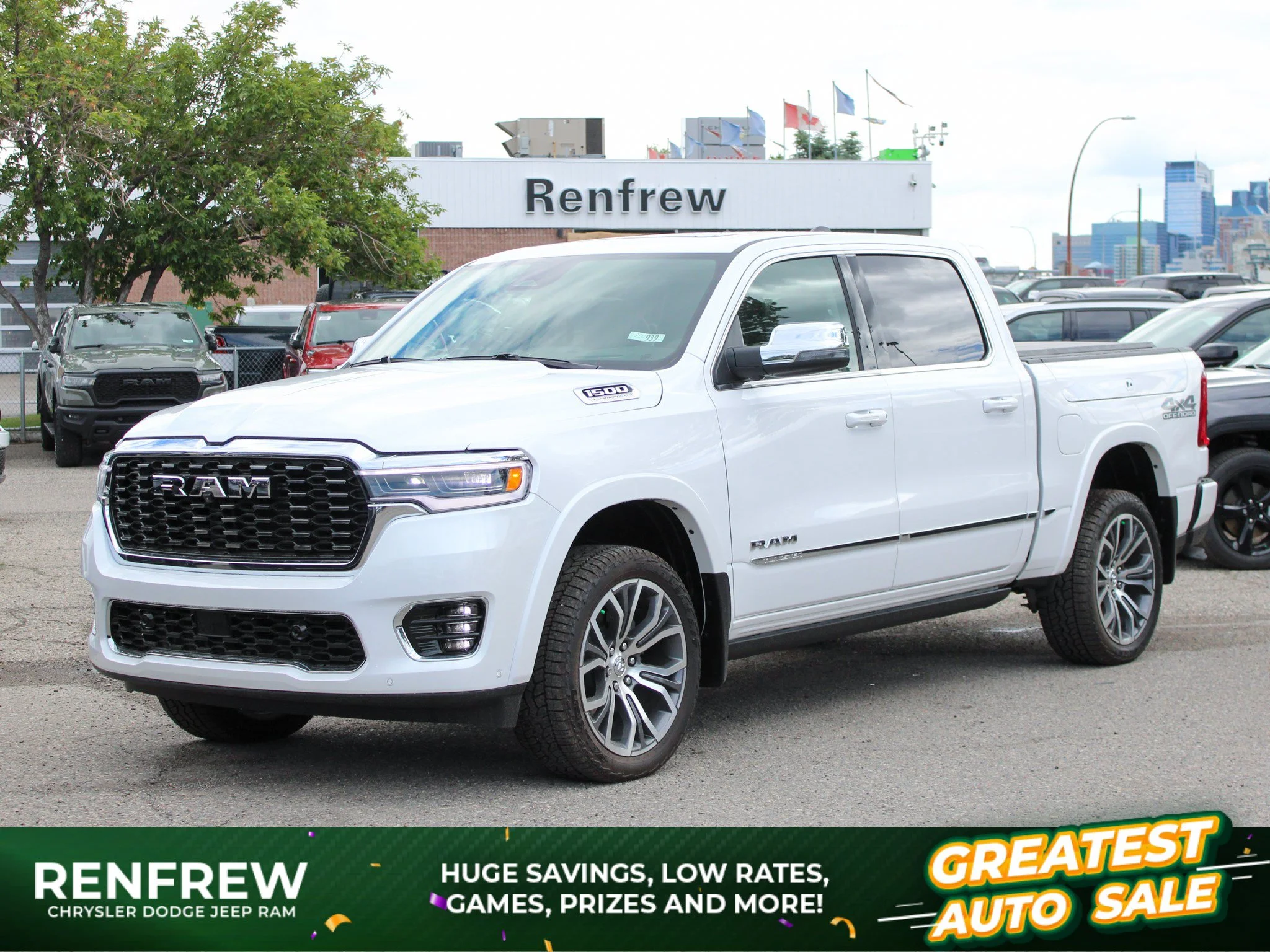 New 2026 White RAM Tungsten* Crew Cab 4x4, 540 HP, Klipsch Audio, Massage Seats, RamBox image 1