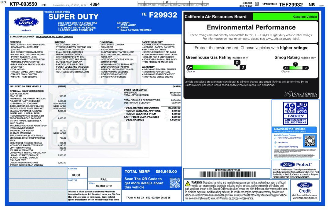 New 2026 Star White Metallic Tri-Coat Ford Lariat image 11