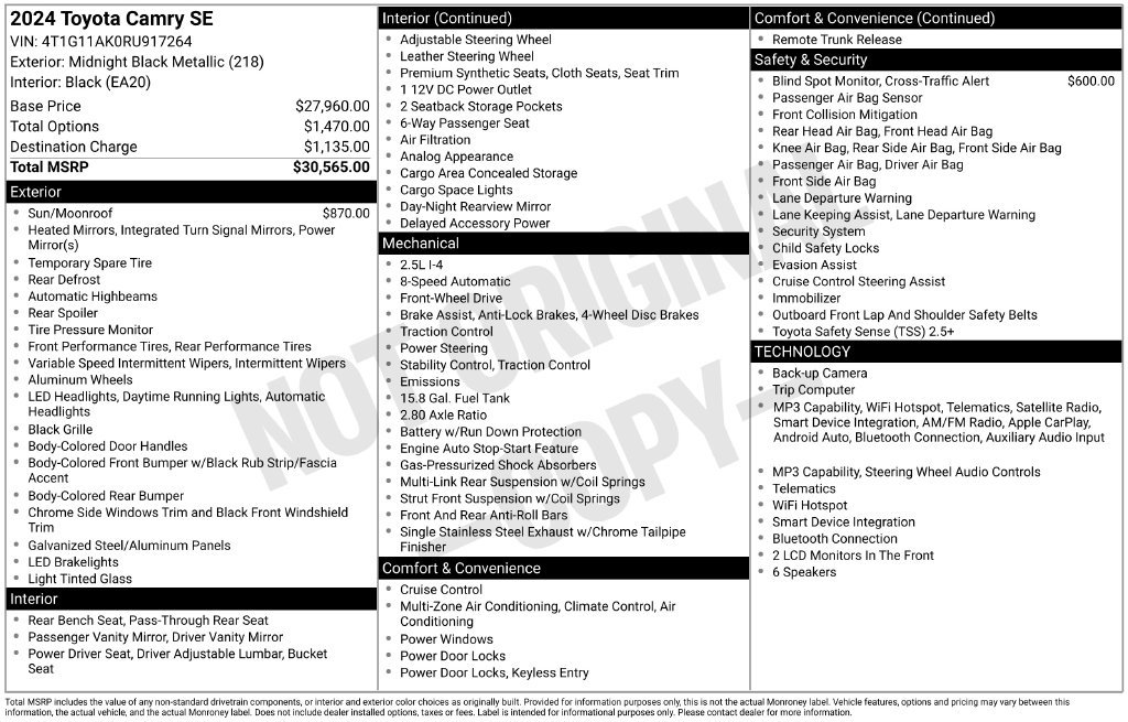 Used 2024 Black Toyota SE image 2