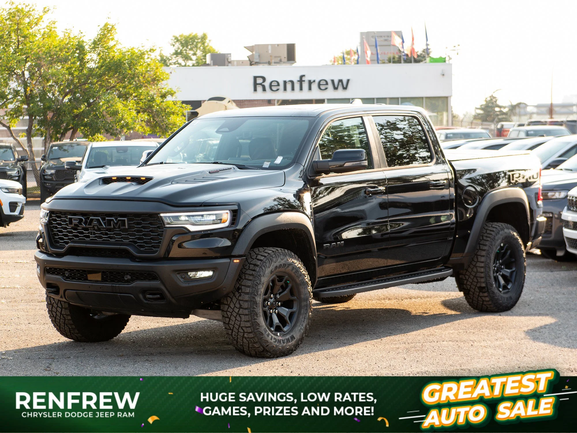 New 2026 Black RAM RHO* Crew Cab 4x4, 540 HP, Massage Seats, 35 Inch Tires, Passenger Screen image 1