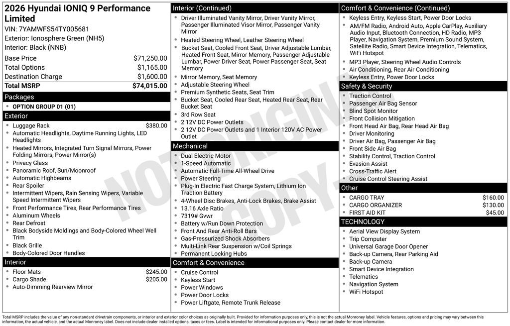 Certified 2026 Hyundai IONIQ 9 Performance Limited with VIN 7YAMWFS54TY005681 for sale in Highland Park, IL