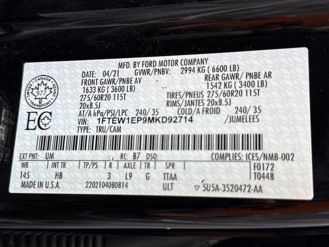 Used 2021 Agate Black Metallic Ford Lariat image 25