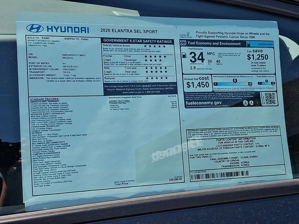 New 2026 Black Hyundai SEL Sport image 3