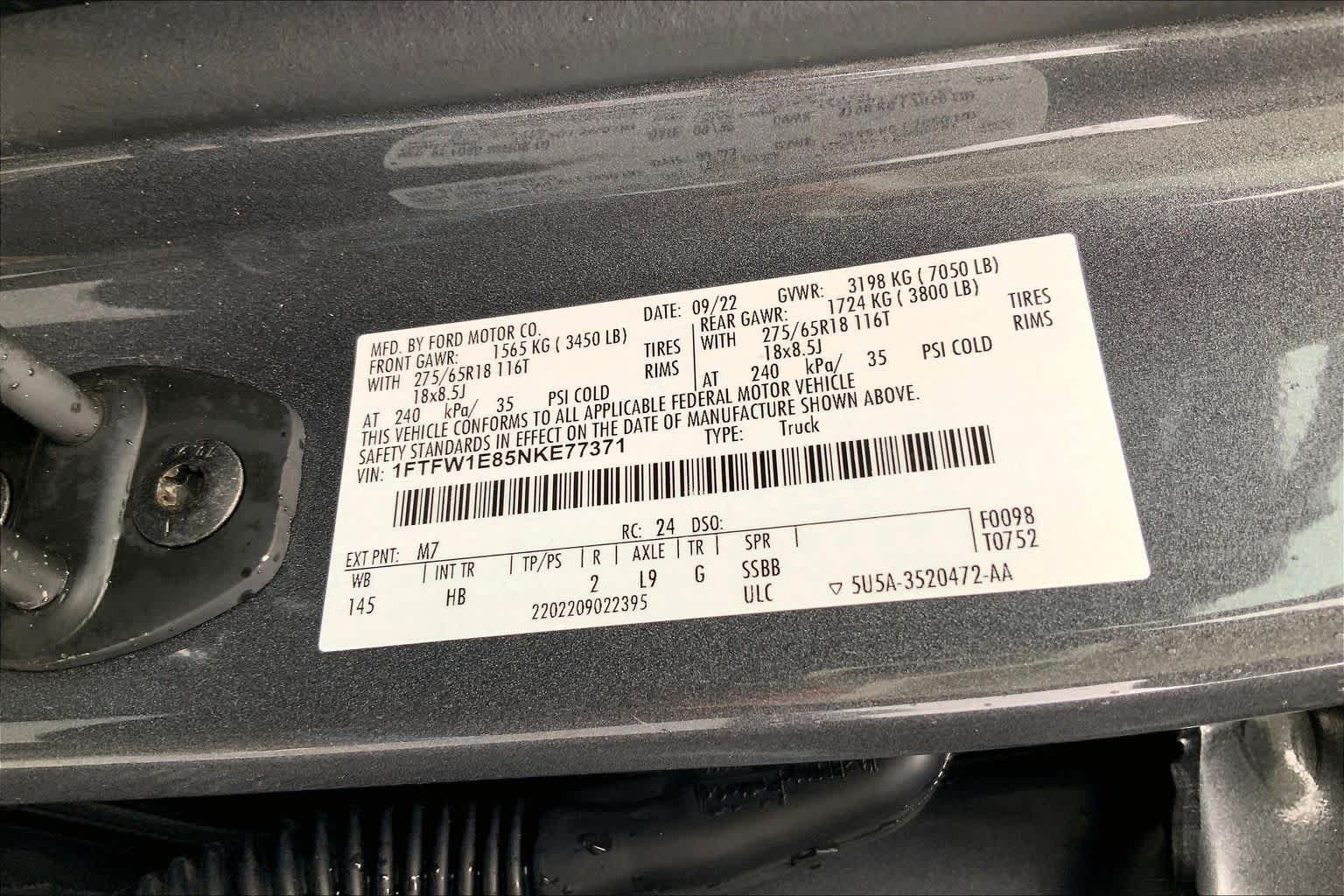 Used 2022 Light Blue Clearcoat Metallic Ford LARIAT image 30