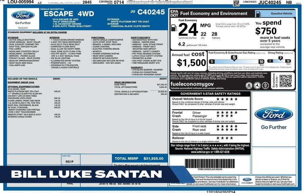 Used 2018 White Ford SE image 1