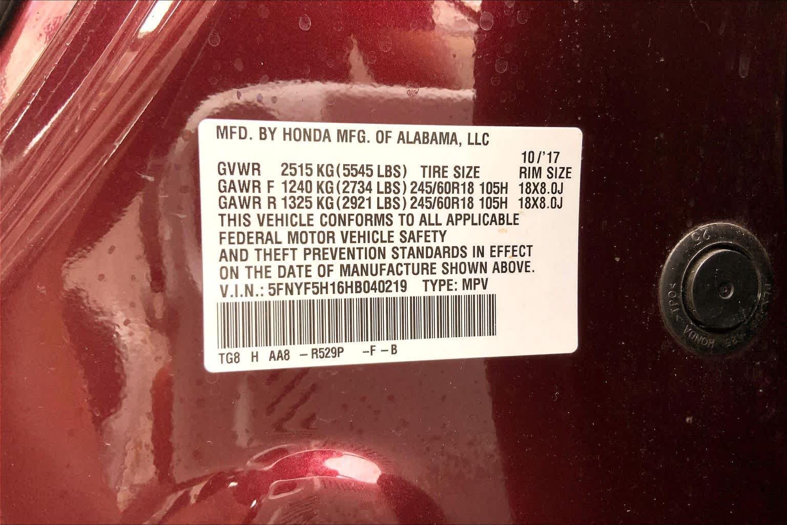 Used 2017 Dark Cherry Pearl Honda LX image 36
