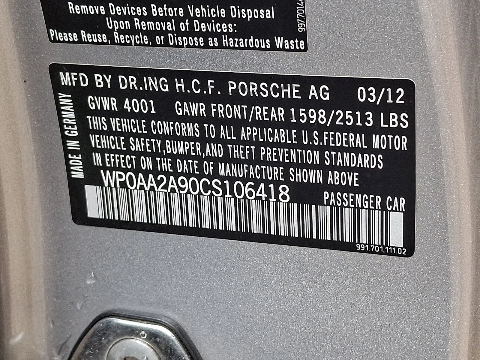 Used 2012 Platinum Silver Metallic   1H Porsche 991 Carrera image 27